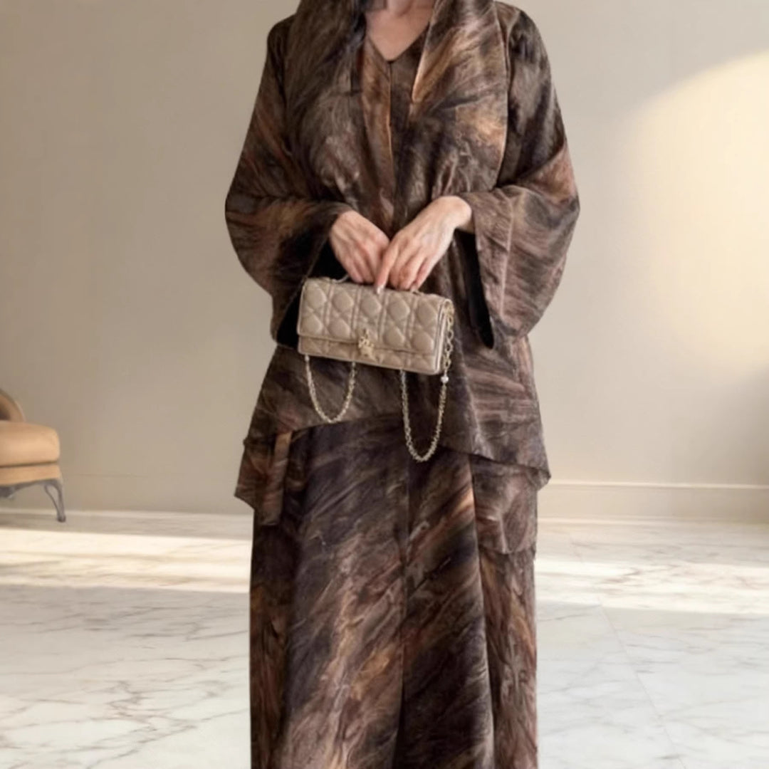 Damen nan langes fließendes Kapuzenkaftan Kleid mit weitem Arm und mehrlagigem Chiffon EB