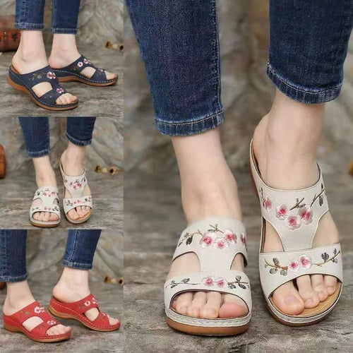 Damen Komfortable Riemchen-Pantoletten mit floralem Design EB