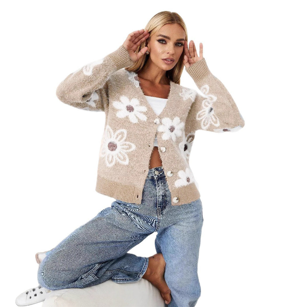 Damen Strickjacke mit floralen Mustern und eleganten Knopfdetails EB
