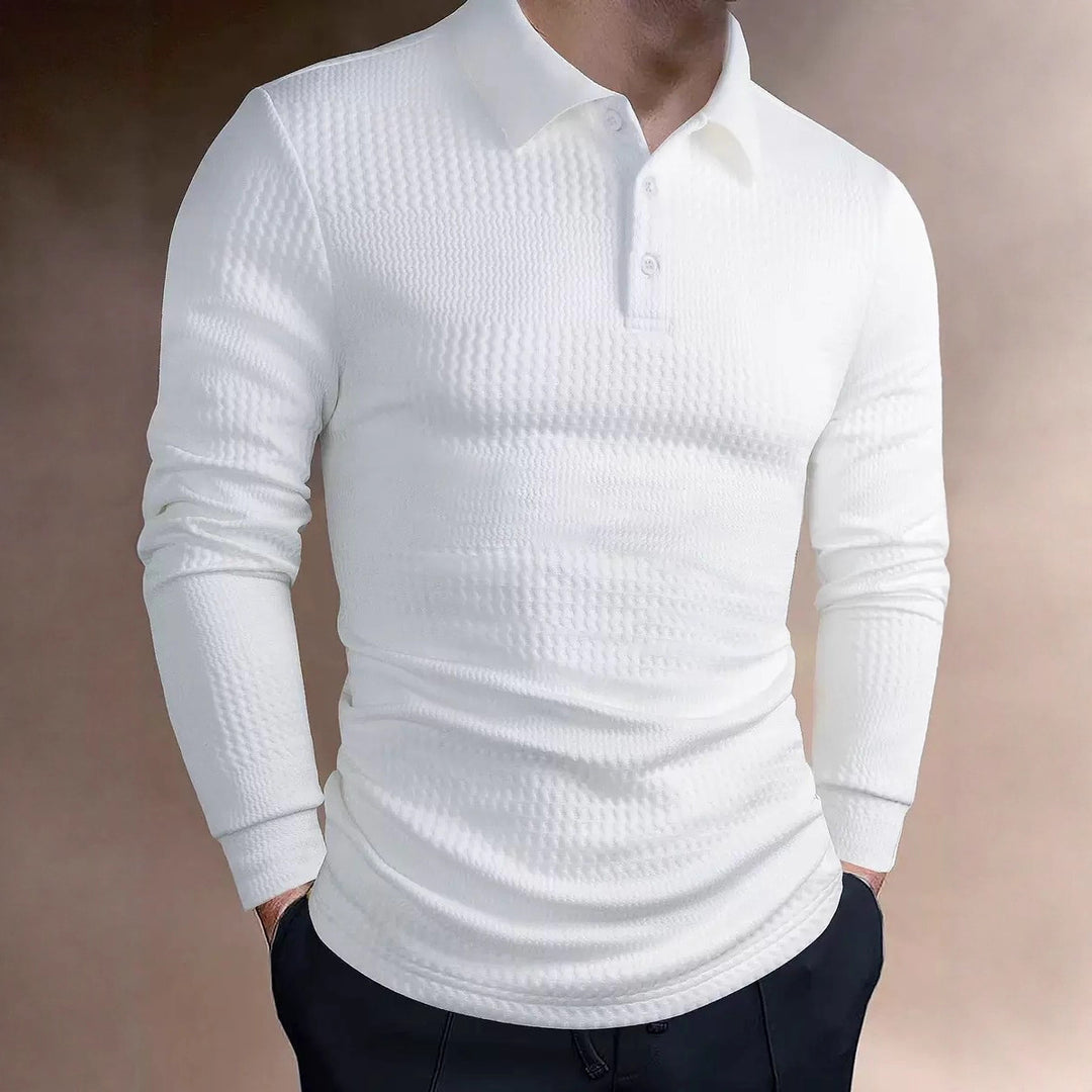 Herren nan tailliertes Waffelstrick-Poloshirt mit klassischem Polokragen EB
