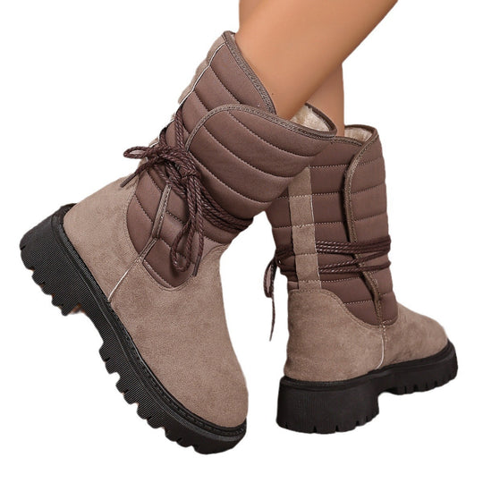 Damen gefütterte Schnürstiefel mit modischem Rüschendesign und rutschfester Sohle EB