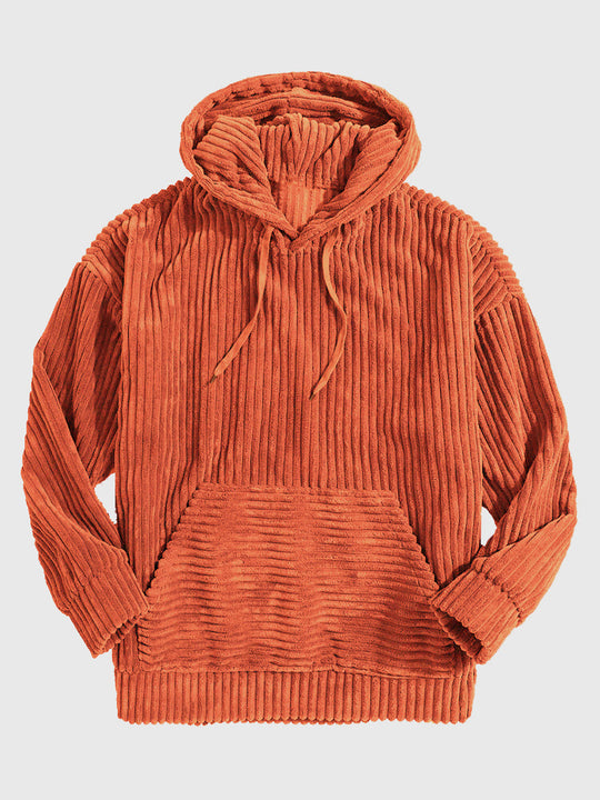 Unisex nan gerippter Samt-Hoodie mit Kapuze und Kängurutasche EB