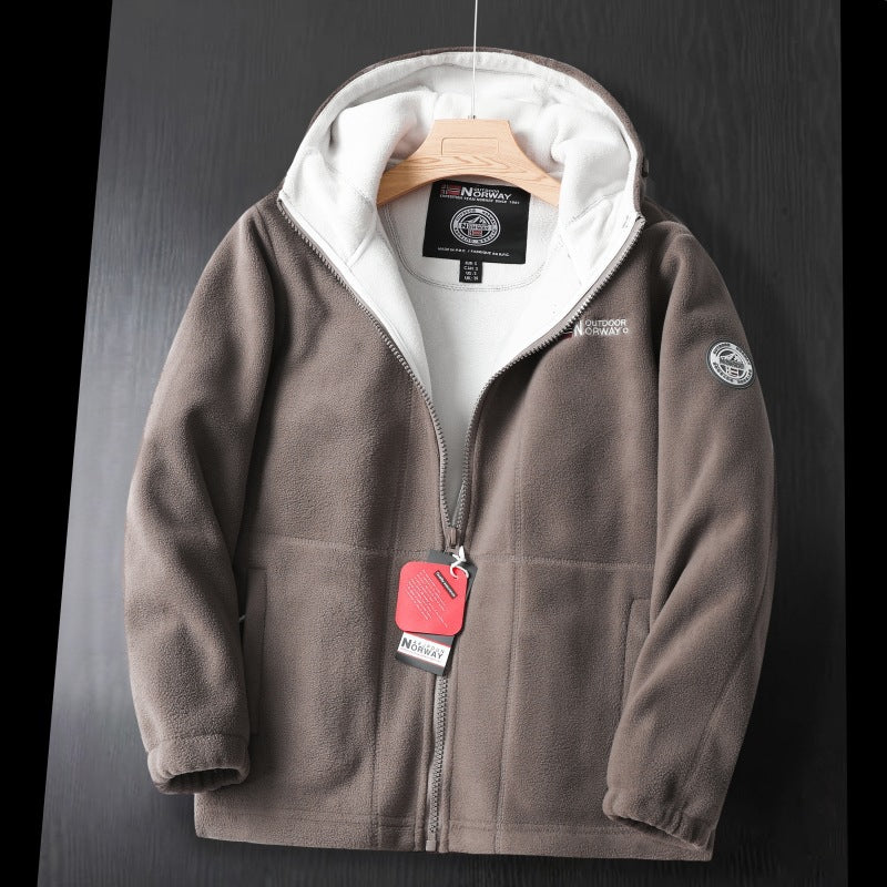 Damen Kapuzenfleecejacke im Outdoor‑Look mit doppellagiger Microfleece‑Innenlage, Reißverschluss und elastischen Bündchen EB