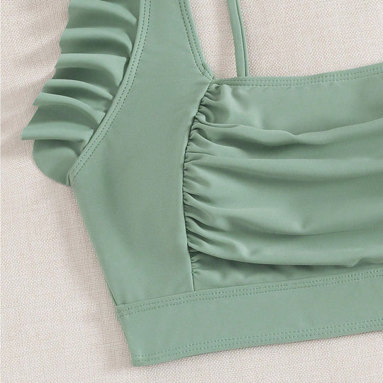 Damen Hochtaillierter Bikini mit Rüschendetails EB