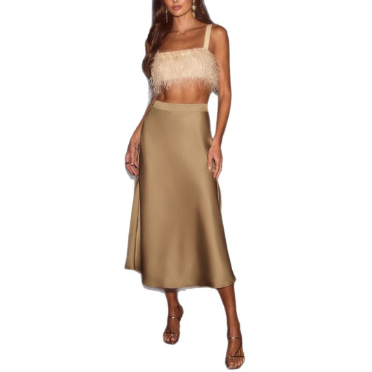 Damen Eleganter Maxirock aus satinierter Baumwolle EB