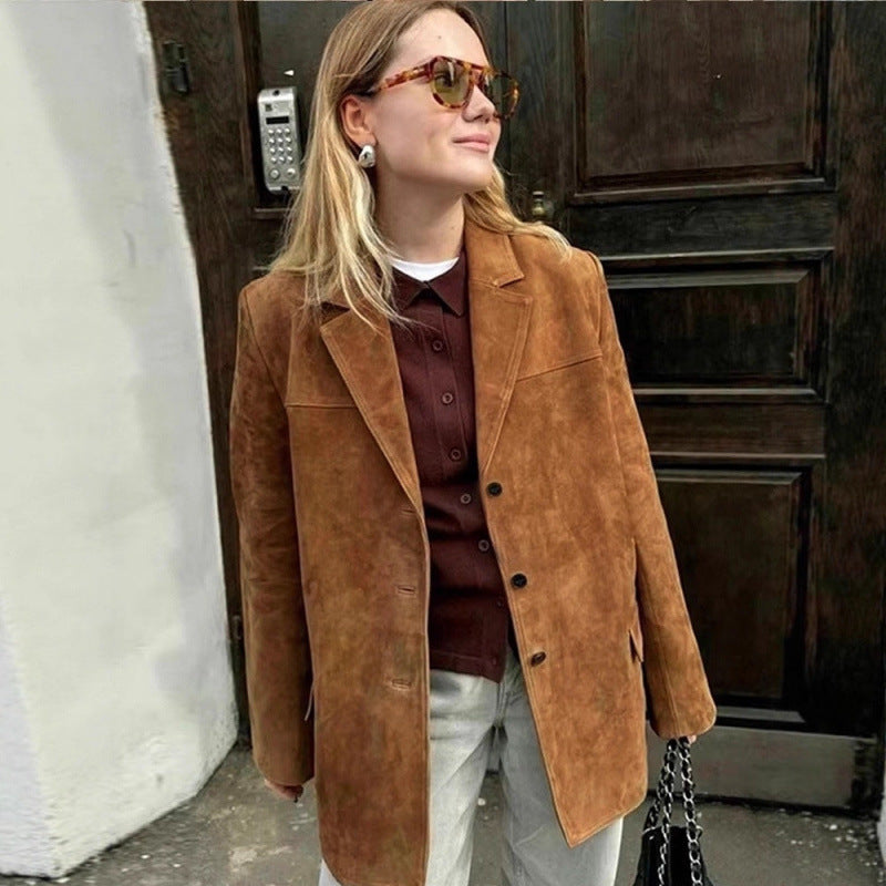 Damen klassische Blazerjacke aus weichem Material mit aufgesetzten Taschen EB