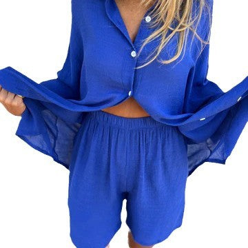 Damen Blusen-Shorts-Set mit Oversize-Schnitt – EB