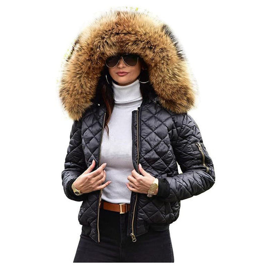 Damen Urbaner Steppjacke mit Weichem Kunstfellkragen EB