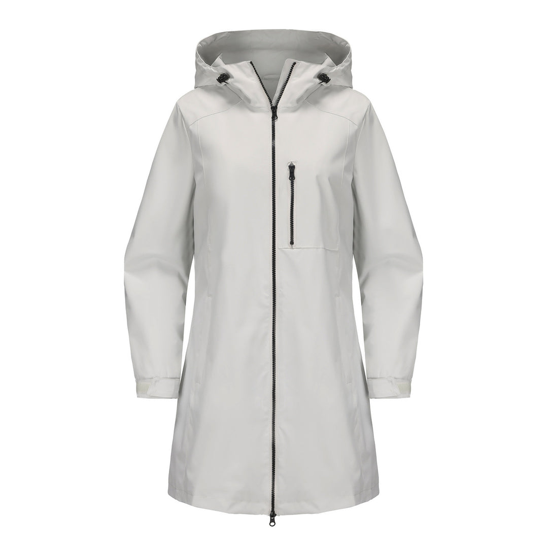 Damen modische Regenjacke mit Kapuze und praktischen Taschen EB