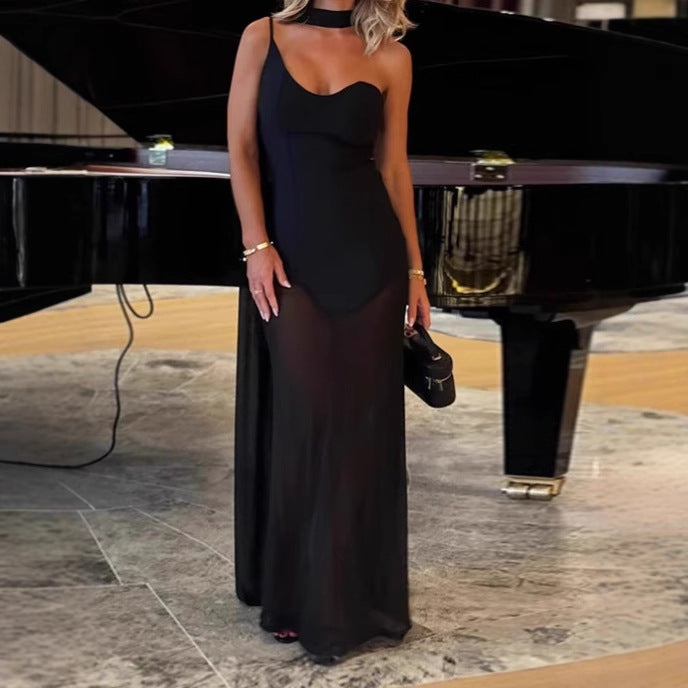 Damen Elegantes bodenlanges Abendkleid mit trägerlosem Design und fließendem Stoff EB