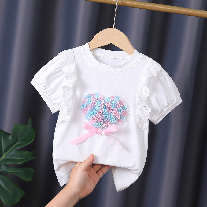 Mädchen T-Shirt mit Rüschendetails und Herzmotiv EB
