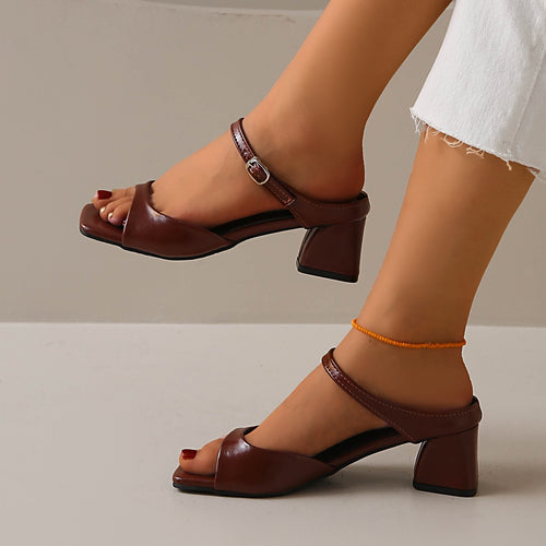 Damen Komfortable Slingback Sandalen mit quadratischer Zehenpartie und blockartigem Absatz EB