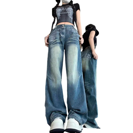 Damen Weite Jeans mit modischem Vintage-Waschlook und lässigem Design EB