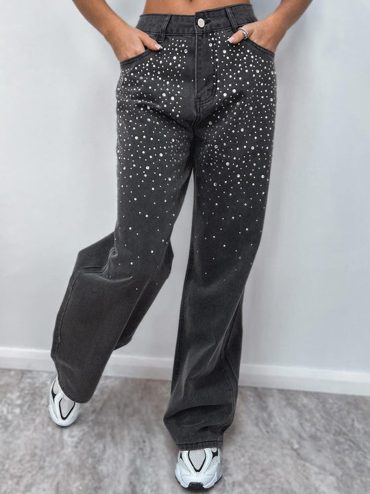 Damen Denim-Hose mit funkelnden Strass-Applikationen EB