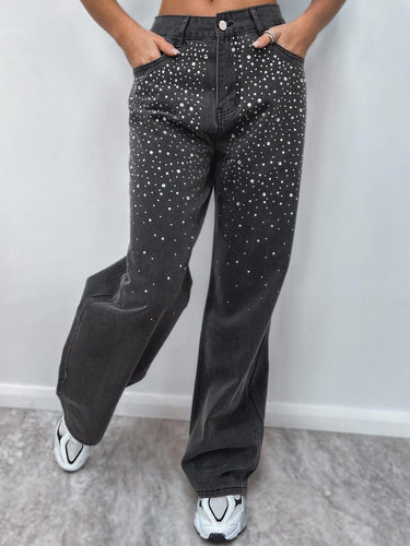 Damen Denim-Hose mit funkelnden Strass-Applikationen EB