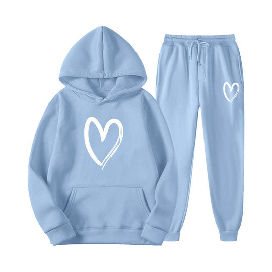 Damen Sweatsuit mit Kängurutasche und herzförmigem Print EB