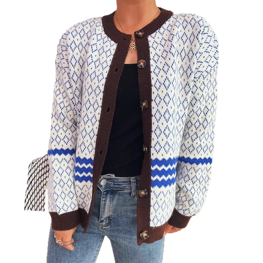 Damen Strickjacke mit vielseitigem Muster und eleganten Knopfdetails EB