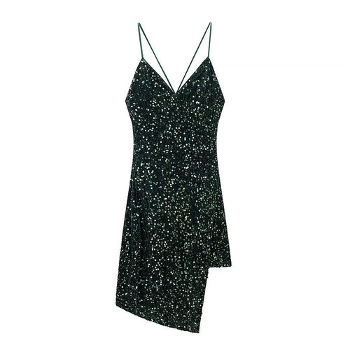 Damen Cocktailkleid mit schimmerndem Paillettenbesatz und asymmetrischem Saum EB