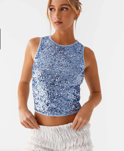 Damen Funkelndes Pailletten-Top mit Rundhalsausschnitt EB
