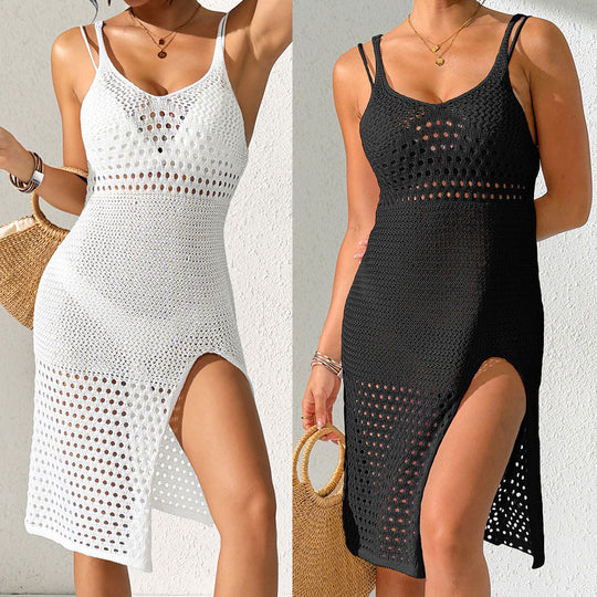 Damen transparenter Häkel-Strandkleid EB