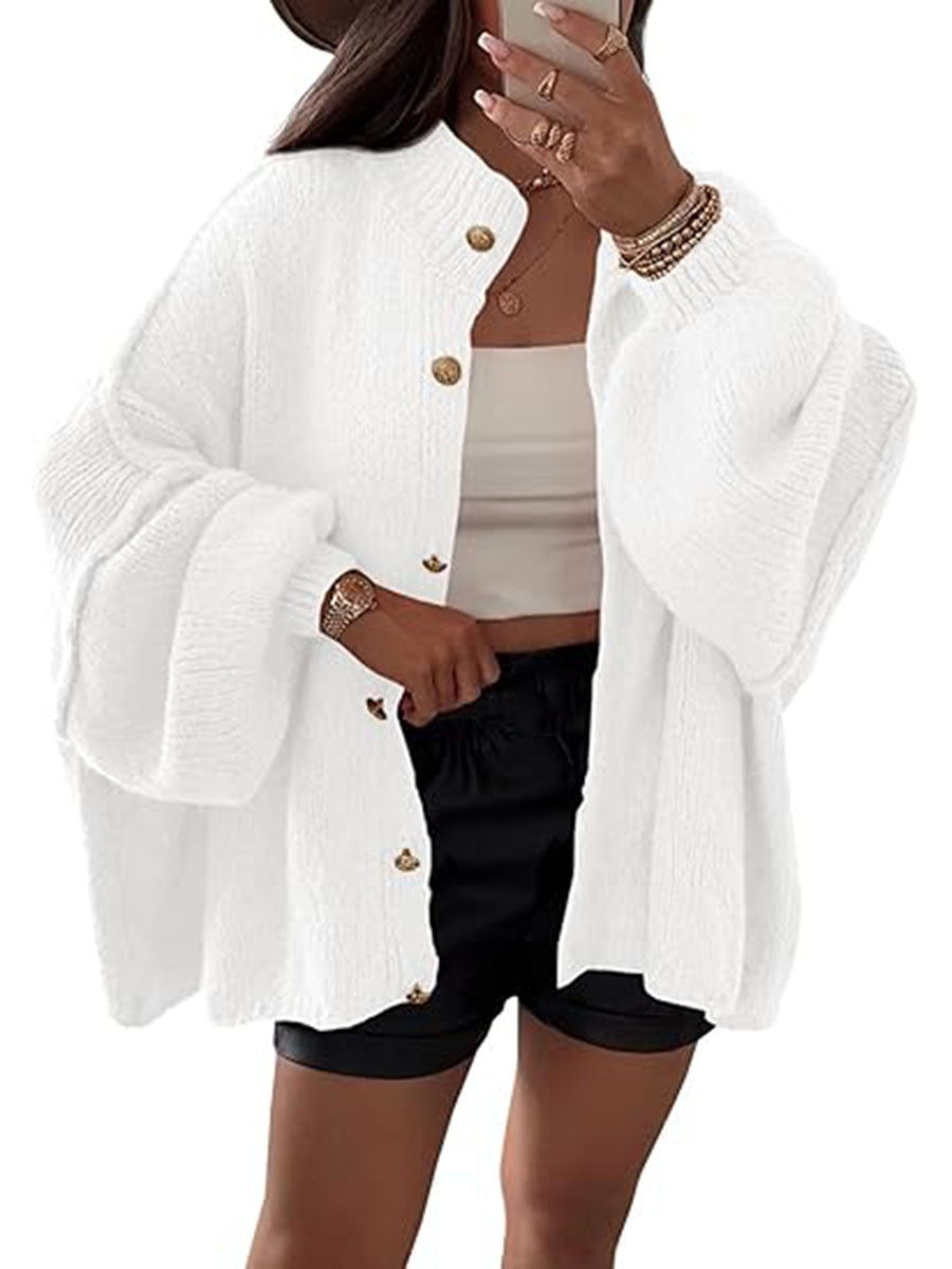 Damen Flauschige Strickjacke mit überschnittenen Schultern EB