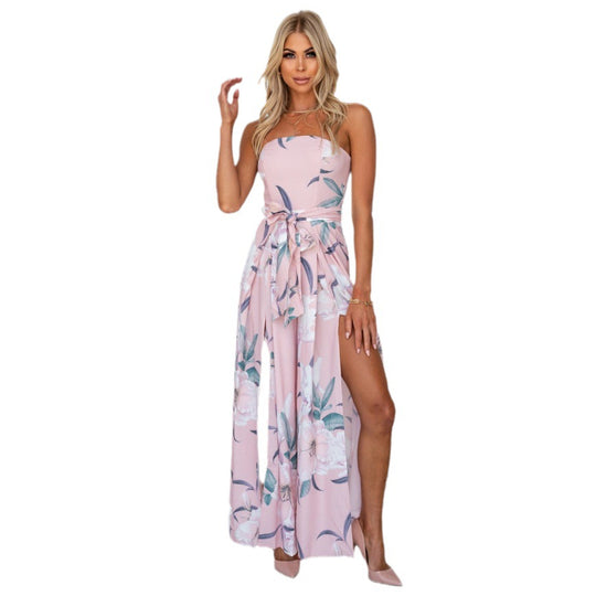 Damen Maxi-Kleid mit floralem Print und Schlitz EB