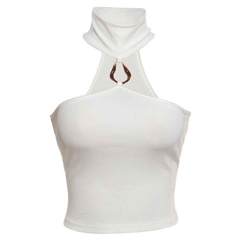 Damen Sportliches Crop-Top mit geschmackvollem Choker und dekorativem Detail EB