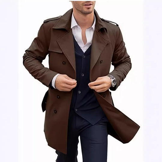 Herren Eleganter Trenchcoat mit klassischem Schnitt und praktischen Taschen EB