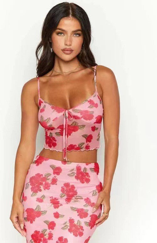 Damen Crop-Top mit floralem Design und verstellbaren Trägern EB