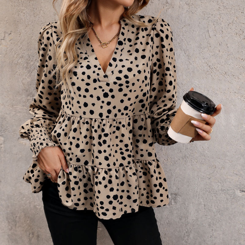 Damen Bluse mit voluminösen Puffärmeln und lässigem Volantdesign EB