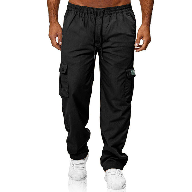 Herren Cargohose mit elastischem Bund, Kordelzug und Multifunktions-Taschen EB