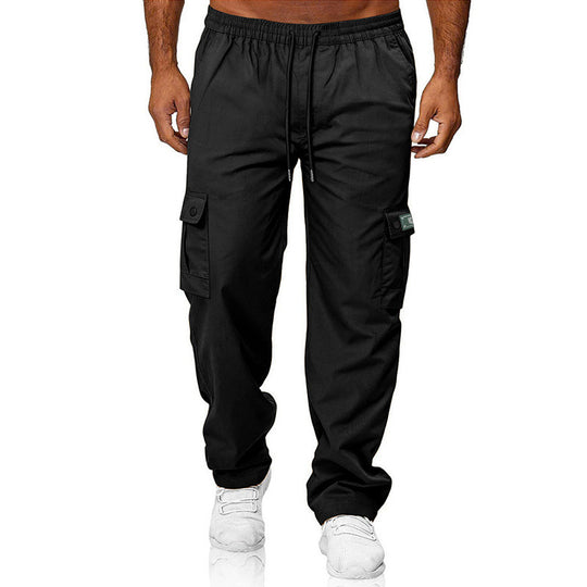 Herren Cargohose mit elastischem Bund, Kordelzug und Multifunktions-Taschen EB