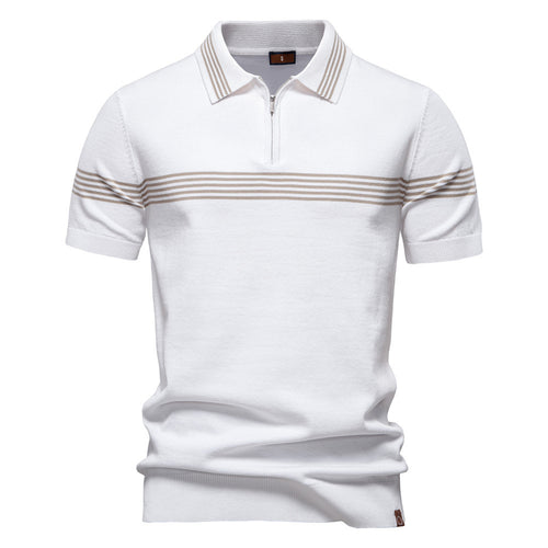 Herren Polo-Shirt mit elegantem Reißverschluss und sportlichem Streifenmuster EB