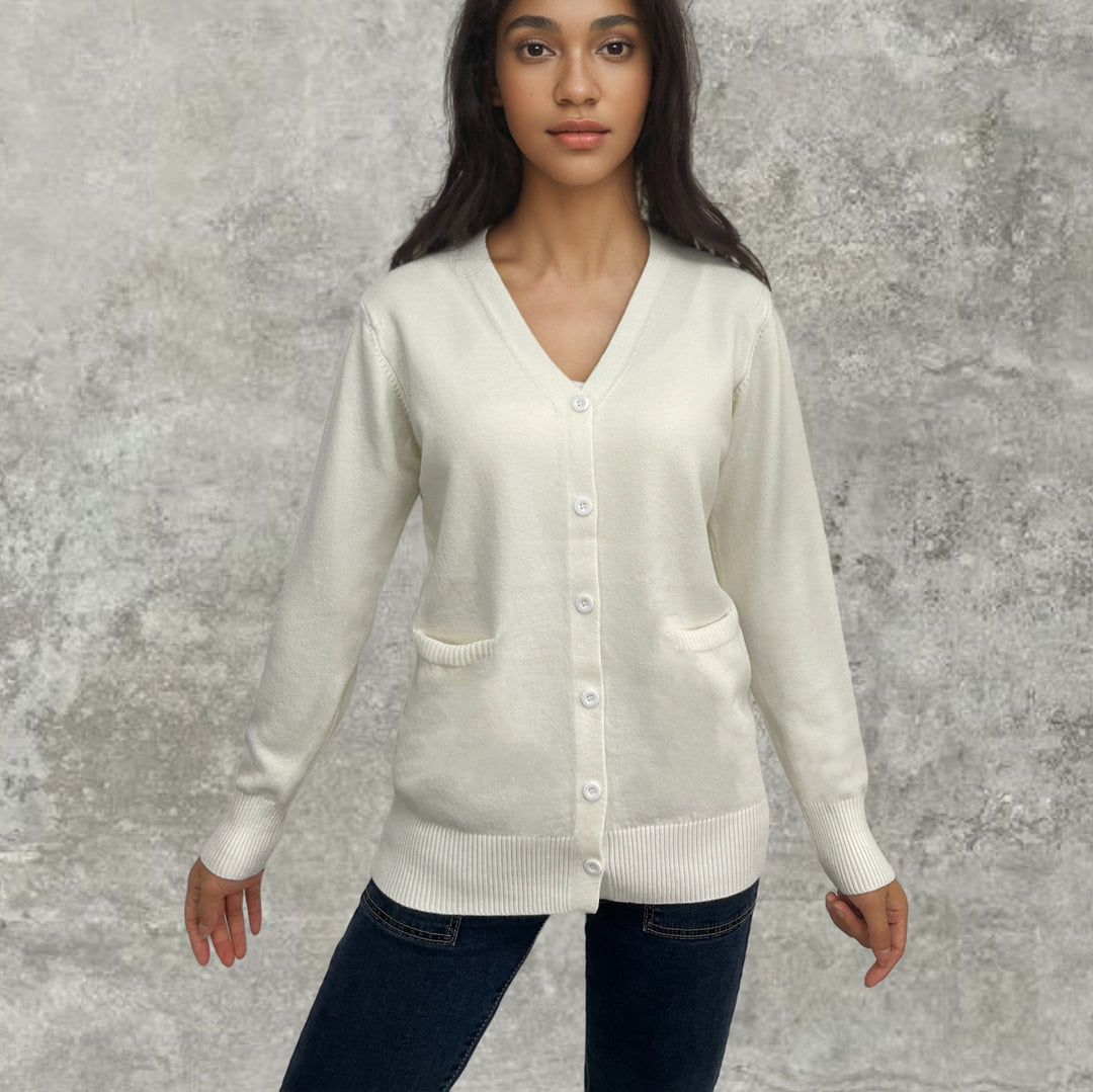 Damen elegante Strickjacke mit praktischen Taschen und feiner Knopfleiste EB