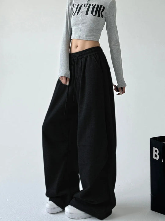 Damen nan weite taillenhohe Loungehose aus weichem Baumwollmix mit Tunnelzug und Seitentaschen EB