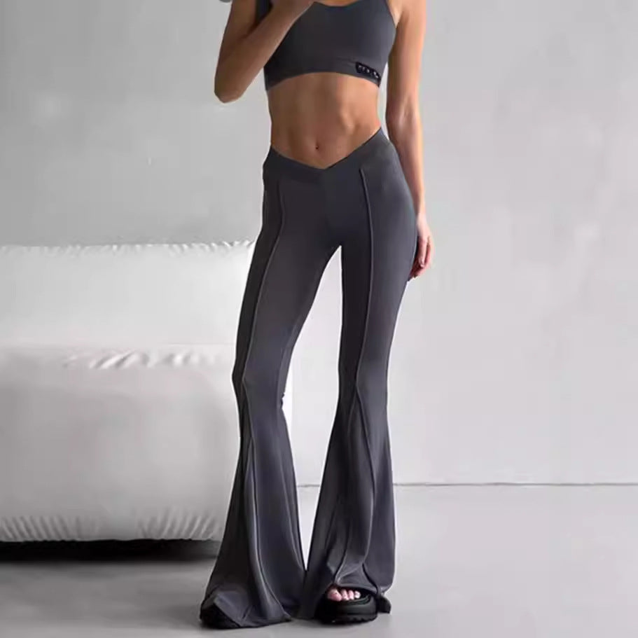 Damen Flared Hose mit V-Ausschnitt und dekorativem Nahtdesign EB