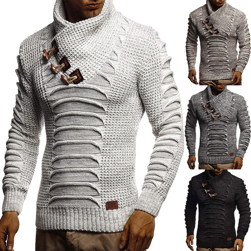 Herren Grobstrickpullover mit innovativem Schalkragen und rustikalem Design EB