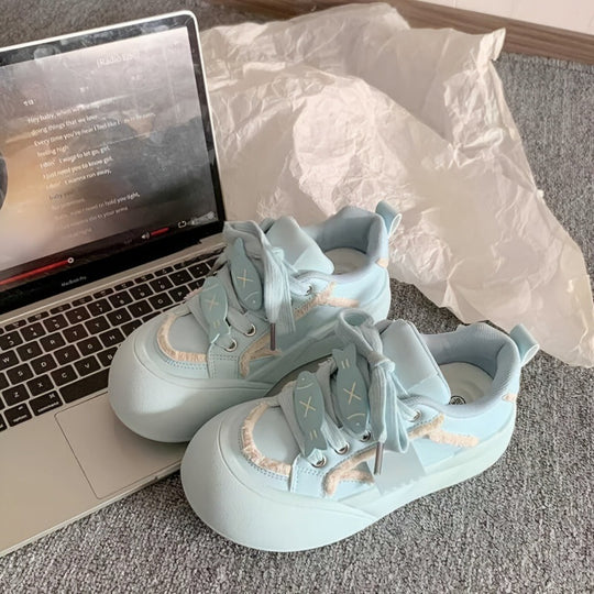 Damen Komfortable Sneakers mit voluminöser Sohle und verspielten Schnürdetails EB