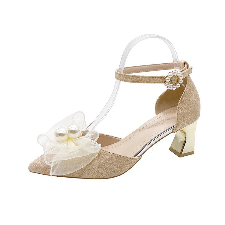 Damen elegante Pumps mit transparentem Riemen und Blumenapplikation EB