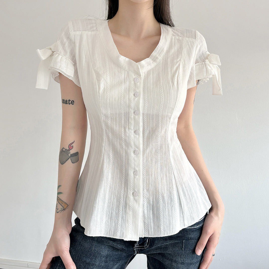 Damen Blusenshirt mit modischem Schnitt und Rüschendetails EB