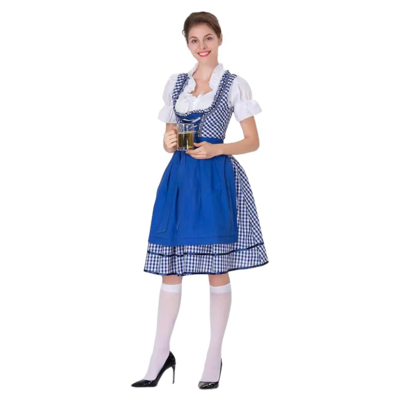 Damen nan traditionelles Oktoberfest Dirndl mit Rüschenbluse, geschnürtem Mieder und Schleifen-Schürze EB