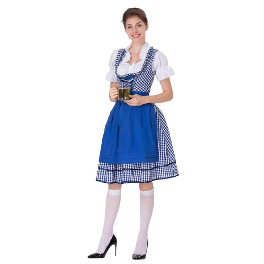 Damen nan traditionelles Oktoberfest Dirndl mit Rüschenbluse, geschnürtem Mieder und Schleifen-Schürze EB
