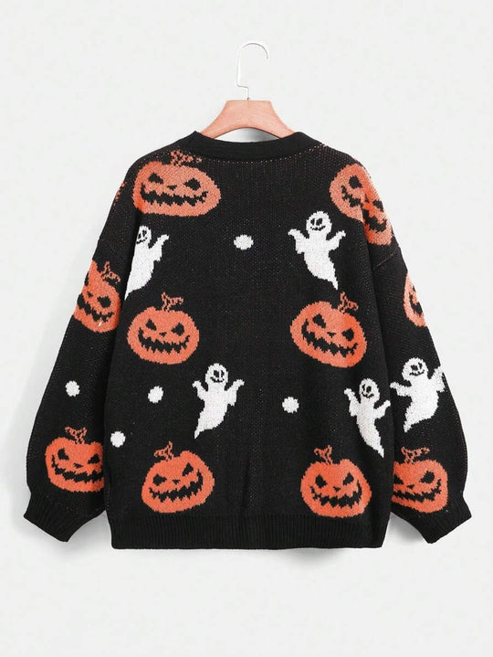 Damen kuschelige Herbstjacke mit gruseligem Motiv EB
