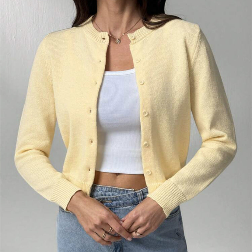 Damen Strickjacke mit Knopfdetail und elastischem Saum EB