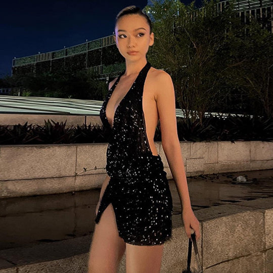 Damen Funkelndes Cocktailkleid mit Wickel-Design EB