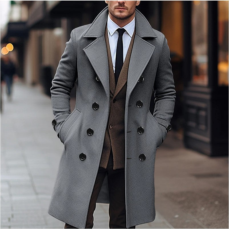 Herren nan eleganter doppelt geknöpfter Wollmantel mit breitem Revers und tailliertem Businessschnitt EB