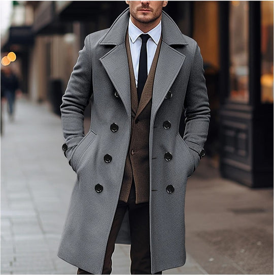 Herren nan eleganter doppelt geknöpfter Wollmantel mit breitem Revers und tailliertem Businessschnitt EB