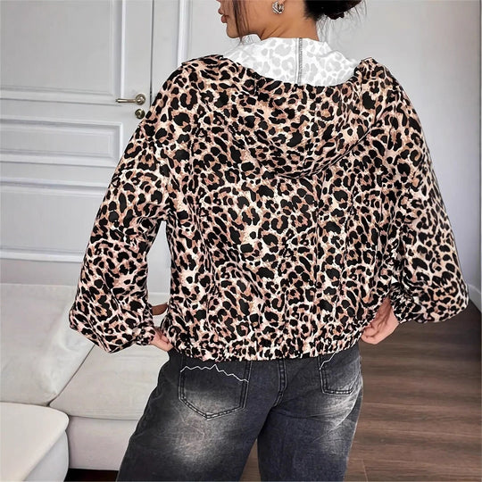 Damen leichte Kapuzenjacke im trendigen Leopardenmuster EB