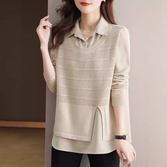 Damen Modischer Layered Pullover mit Struktur EB