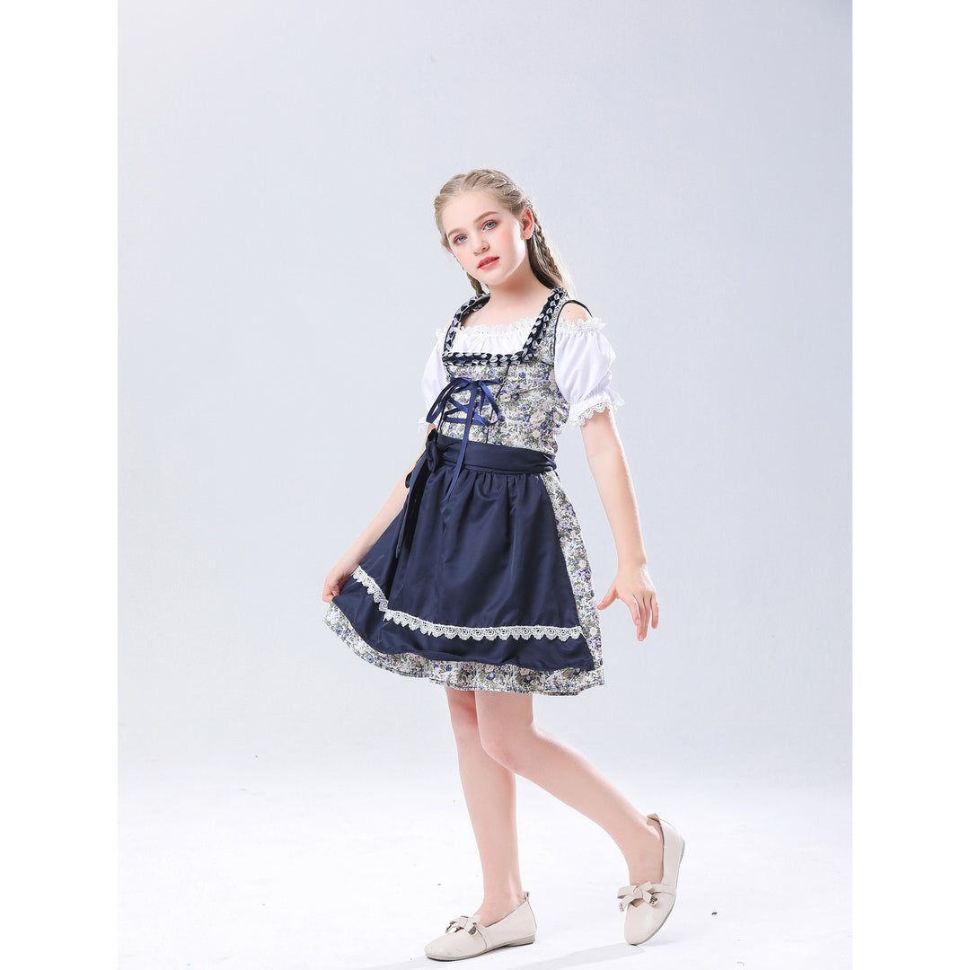Damen nan traditionelles Dirndlkleid für Mädchen mit Schnürkorsett Puffärmeln und Spitzenschürze EB